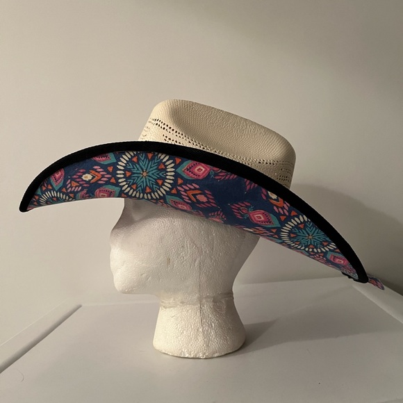 Texas Straw Cowboy hat with added cover design on underside - Picture 2 of 6